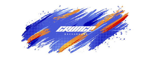 Abstract and Dynamic Brush Background with Halftone Effect. Brush Stroke Illustration for Banner, Poster, or Sports Background. Scratch and Texture Elements For Design