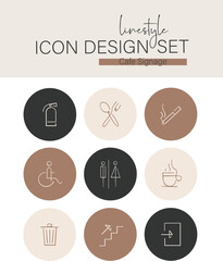 Linestyle Icon Design Set Cafe Signage