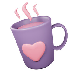 3D Couple Mug with Heart  Illustration Isolated on Transparent Background