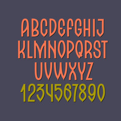 Old fashioned retro font. English trendy alphabet. Vector Letters and Numbers from 0 to 9.