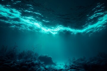 Fototapeta premium Artistic Underwater photo of waves. From a scuba dive in the canary island in the Atlantic Ocean. underwater sea deep, sea deep blue sea. generative ai