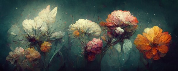 Illustration of painting various flowers, oil painting. Generative AI