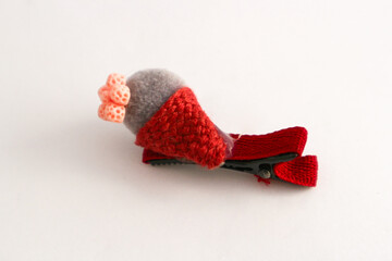 red hairpin with crocheted little ice cream embellishments.