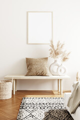 Frame and poster mockup in boho style interior. 3d rendering, 3d illustration © Wisnu haricoyo