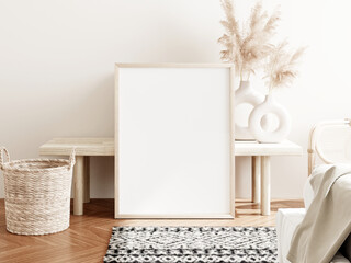 Frame and poster mockup in boho style interior. 3d rendering, 3d illustration © Wisnu haricoyo
