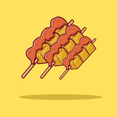 Tofu satay with chili food illustration, asian food icon illustration