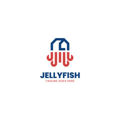 Vector Logo Illustration Jellyfish Line Art Style.