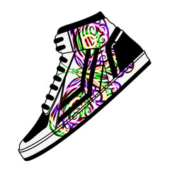 Colorful fashion indonesian culture traditional batik sneakers sport shoes design for logo or commercial illustration 