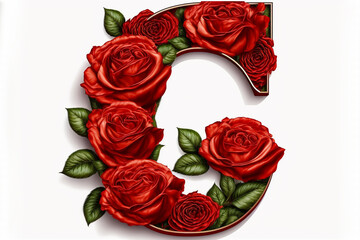 The letter C Valentine's Day Red Roses Isolated on White Background. Generative AI