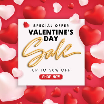 Happy Valentine's day sale template with heart shaped in 3d banner, wallpaper, invitation, poster, discount, shop promotion template