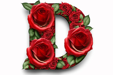 The letter D Valentine's Day Red Roses Isolated on White Background. Generative AI