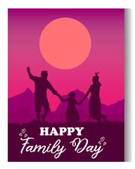 happy family day with mountain and moon background. vectors