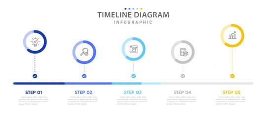 Fototapeta Infographic template for business. 5 Steps Modern Timeline diagram roadmap with percent pie chart, presentation vector infographic. obraz