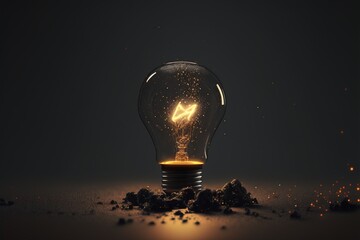 Futuristic AI Light bulb in the dark, future, solutions, neon colors, dark background created with generative ai technology