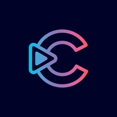 music logo design play brand letter C