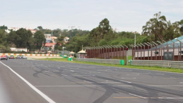 Colorful racing karts driving on the track