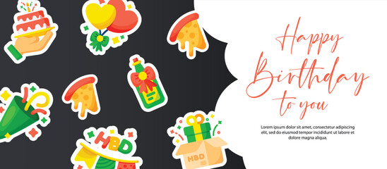 Happy birthday design background or banner with sticker