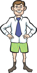 cartoon standing businessman in boxer shorts - PNG image with transparent background