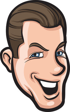 cartoon smiling retro young man face - PNG image with transparent background
