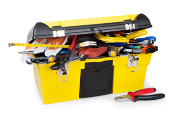 Big plastic toolbox with different Work Tool