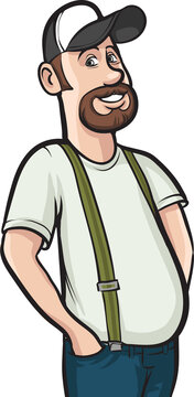standing smiling farmer with speech balloon - PNG image with transparent background