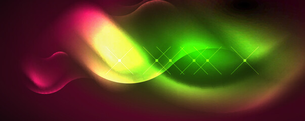 Neon glowing waves, magic energy space light concept, abstract background wallpaper design
