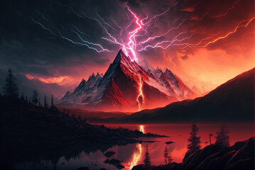 This is a 3D illustration of Volcanic Lightning.  generative AI.