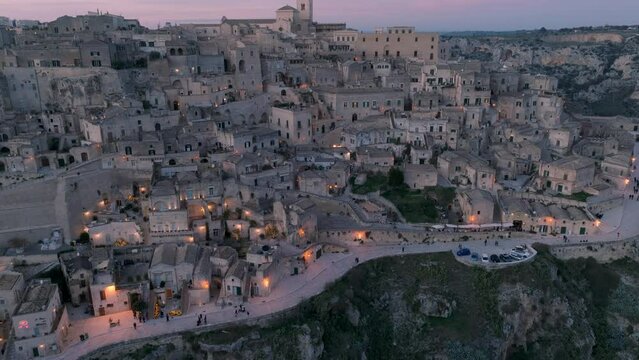 Aerial View of Matera at Dusk 