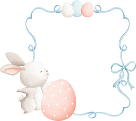 Easter Frame with Easter rabbit and egg. Watercolor illustration