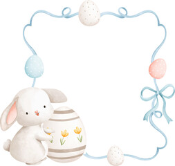 Easter Frame with Easter rabbit and egg. Watercolor illustration