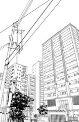 漫画風ペン画イラスト　住宅_街並