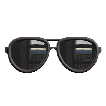 3D Black Sunglasses Icon Men Accessories Summer Vacations Sun Shining Eyewear Tinted Glasses UX UI Icons Web Design Element 3d Rendering Illustration