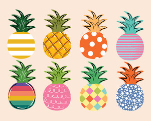 Pineapple set vector
