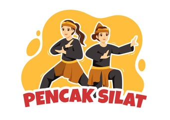 Pencak Silat Sport Illustration with People Pose Martial Artist from Indonesia for Web Banner or Landing Page in Flat Cartoon Hand Drawn Templates