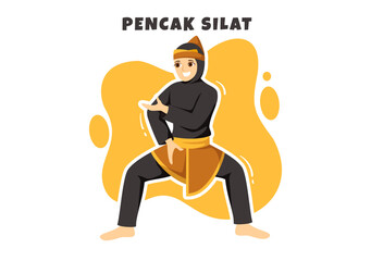 Pencak Silat Sport Illustration with People Pose Martial Artist from Indonesia for Web Banner or Landing Page in Flat Cartoon Hand Drawn Templates