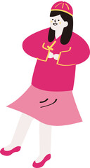 A woman is sitting and submissively