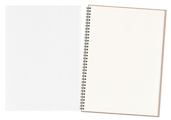 片方破れた見開きスケッチブック、影なしの切抜き素材