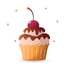 cupcake color vector illustration, cupcake dessert, birthday cupcake