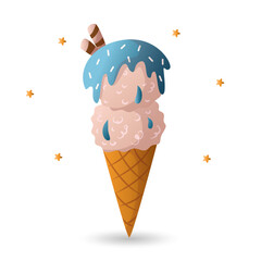 cone with vanilla ice cream and colored sprinkles vector illustration