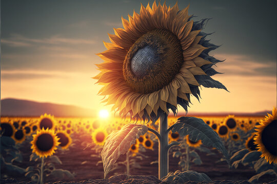 Solar Sunflower in the Field. The beauty and benefits of clean energy