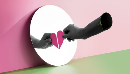 Conceptual Photo for Love and Relationship. Love Yourself. Single Person form a Heart Shape on the...