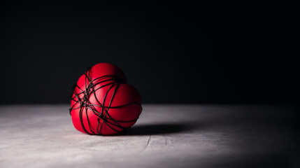 Painful, Sadness, Lack of freedom Concept. very Heartbreak and Sorrow. Messy Copper Wire Tied to a...