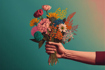 Hand holding a bunch of flowers