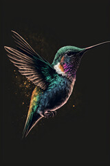 Fototapeta premium hummingbird, dark, colourful, AI