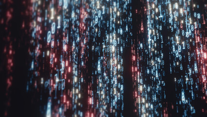 3D Rendering of abstract blur binary data. Concept for big data, deep machine learning, artificial intelligence, futuristic cyberspace, cyber security, business technology background