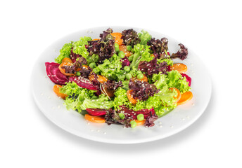 set with different salads on white background