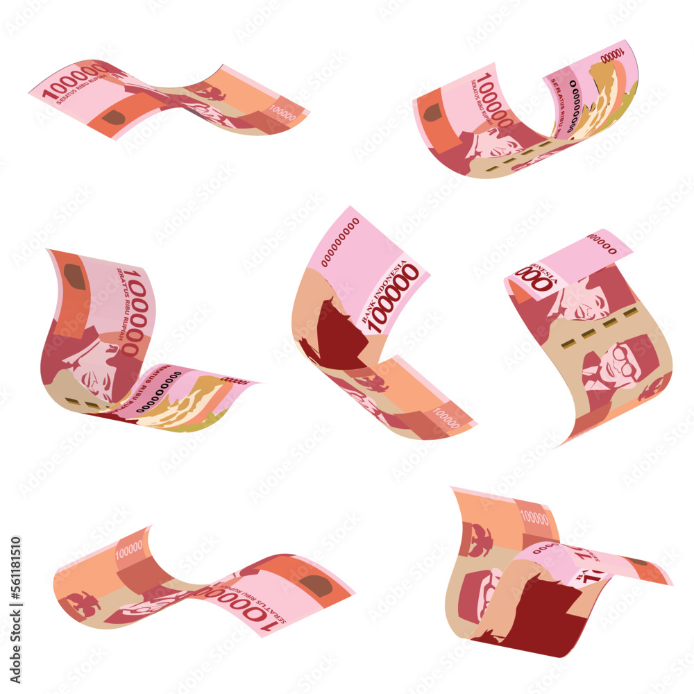 Wall mural vector illustration of indonesian rupiah notes flying in different angles and orientations. scalable