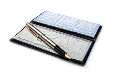 Finance checkbook with vintage pen
