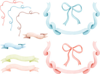 Watercolor Illustration set of Ribbon