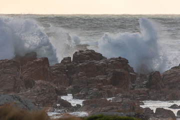 Extreme waves breaking on the coast.